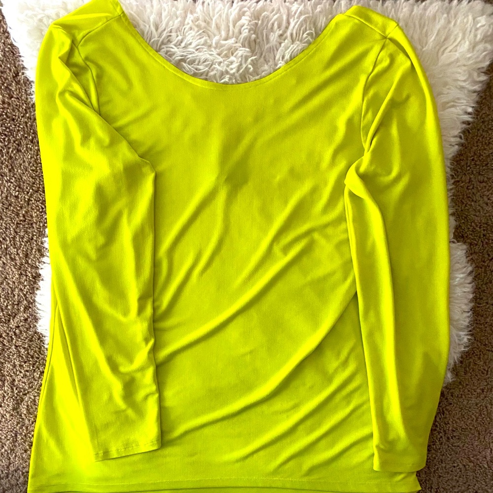 Bisou Neon Scoop-back Long Sleeve Blouse
